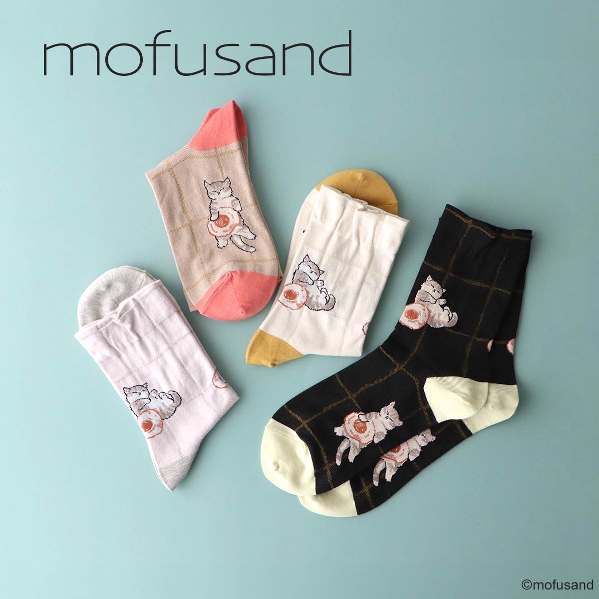 mofusand モフサンド 目玉焼き猫 クルー丈 ソックス