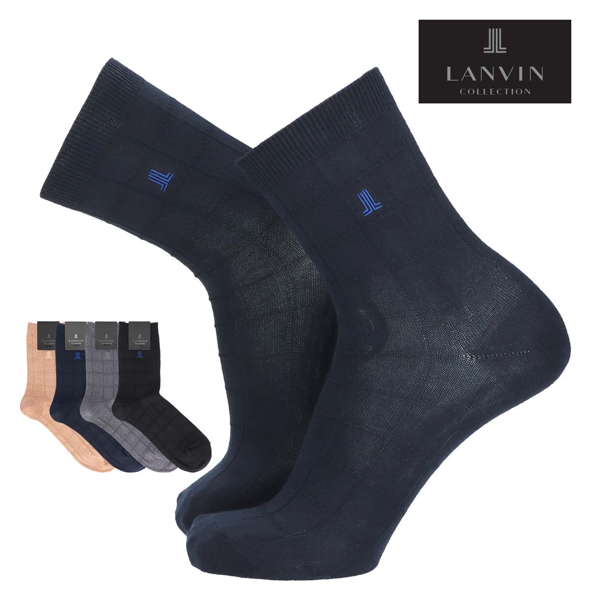 LANVIN COLLECTION ランバン コレクション オーガニックコットン ワンポイントロゴ刺繍 ミドル丈 タッタソール メンズ カジュアルソックス