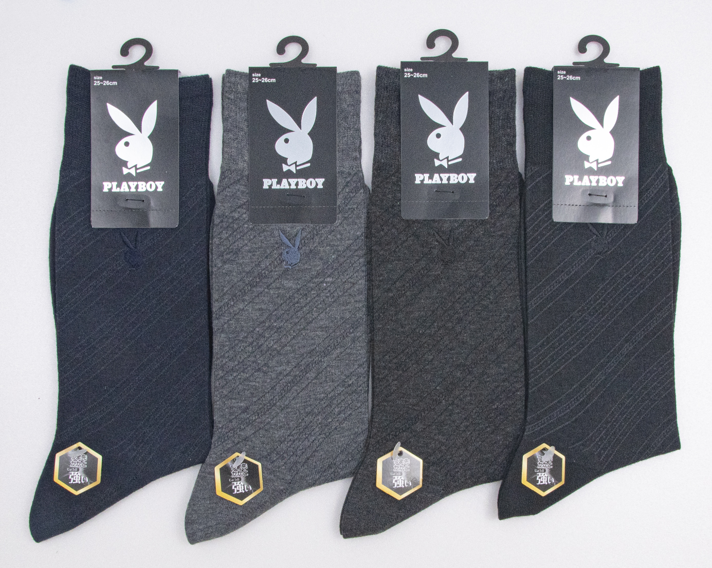PLAYBOY メンズ バイアスストライプ ビジネス クルー丈ソックス