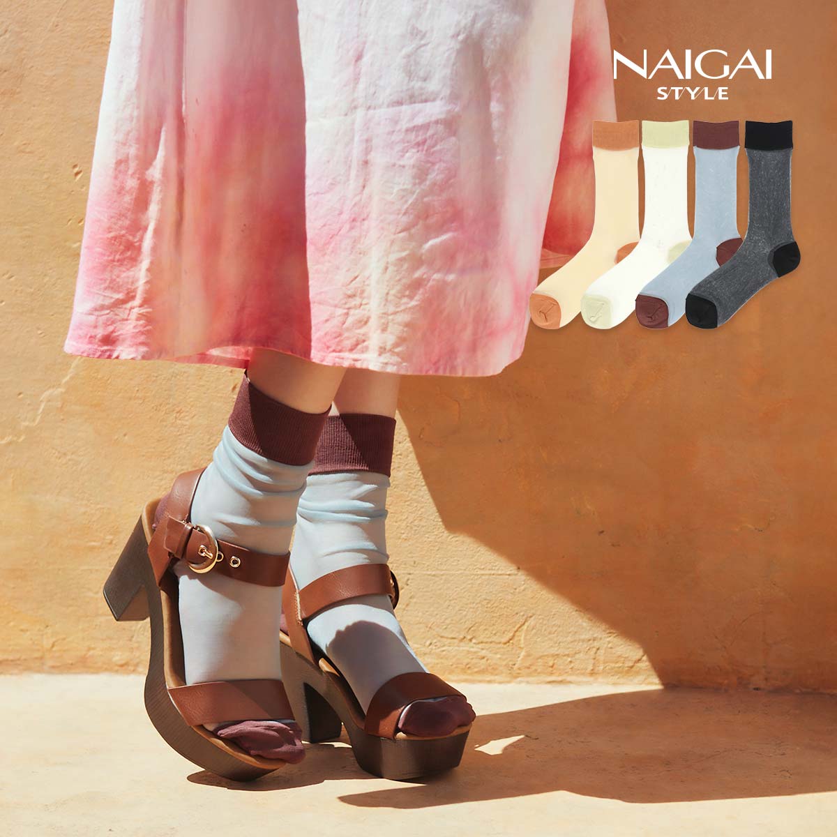 NAIGAI STYLE ナイガイ スタイル 日本製 シアー ルーズ クルー丈 レディース ソックス