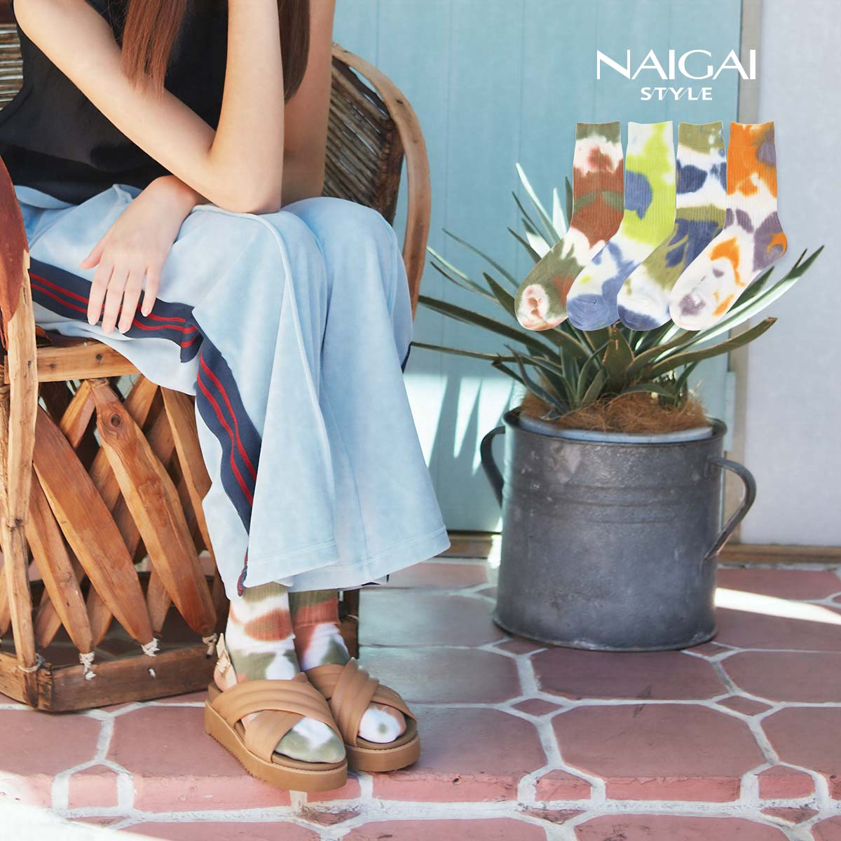 NAIGAI STYLE ナイガイ スタイル 日本製 タイダイリブクルー クルー丈 レディース ソックス